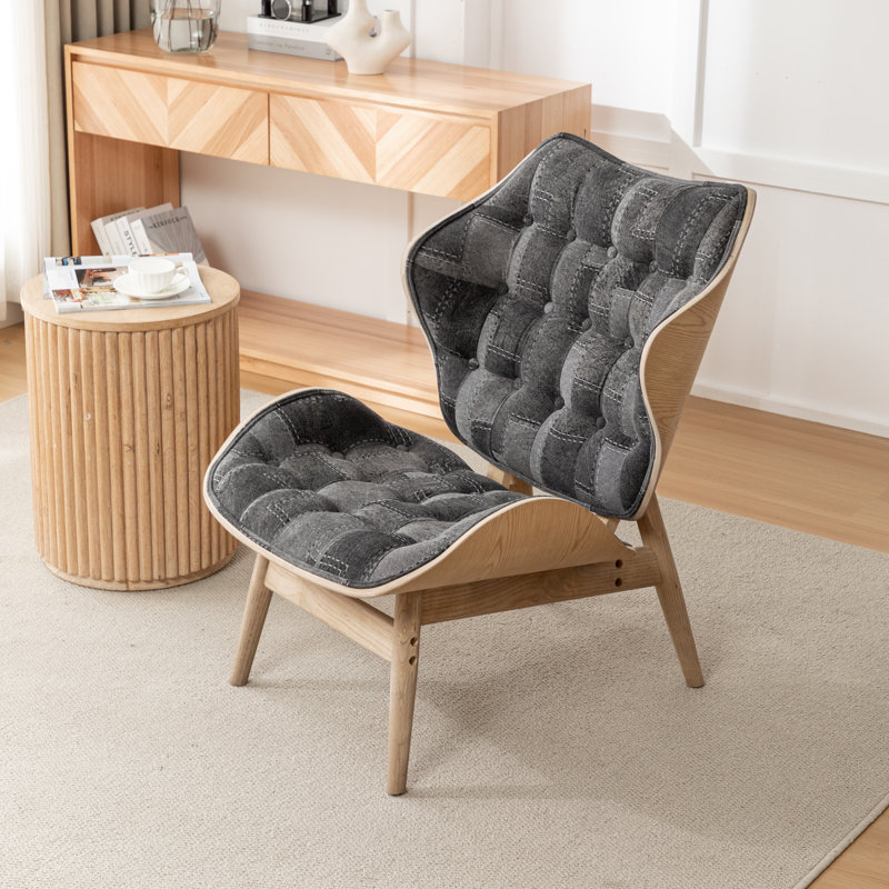 Jeyshan Upholstered Tufted Wingback Chair, Black/Gray Polyester