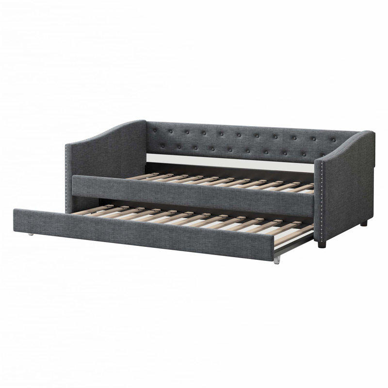 Daybed with Twin Size Trundle Upholstered Tufted Sofa Bed, Twin, Dark Gray