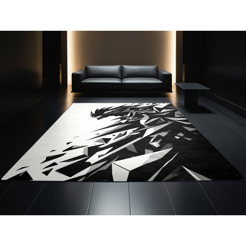 Tapis noir élégant et lavable à la machine Alan Shadow, 8 x 10