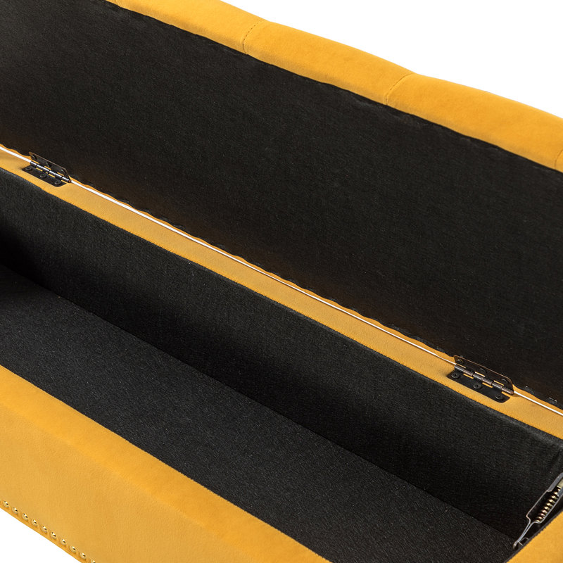 Banc de rangement rembourré en velours Kajana, Velours moutarde