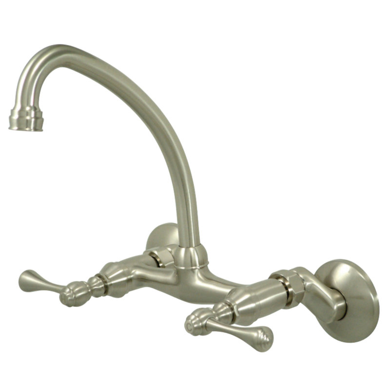 Kingston Brass Kingston Double-Handle 2-Hole Wall-Mount Bridge Kitchen Faucet, Brushed Nickel