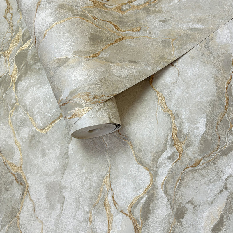 10.05cm x 53cm Matte Glitter Finish Wallpaper Roll, Grey Gold