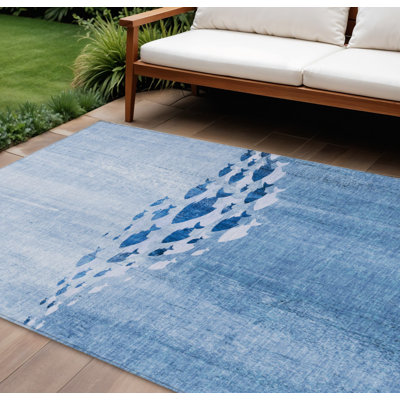 Tapis intérieur / extérieur bleu marine et bleu marine lavable HomeRoots 8 pi x 10 pi