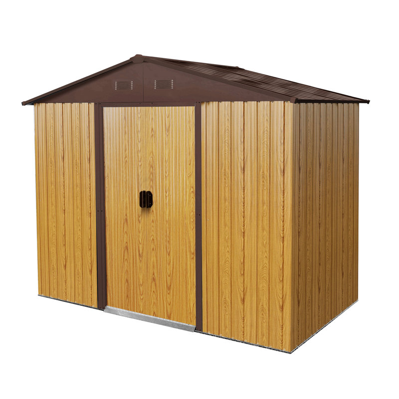8Ft X 4Ft Outdoor Metal Storage Shed With Sliding Door And Foundation For Backyard, Patio, Lawn, Coffee