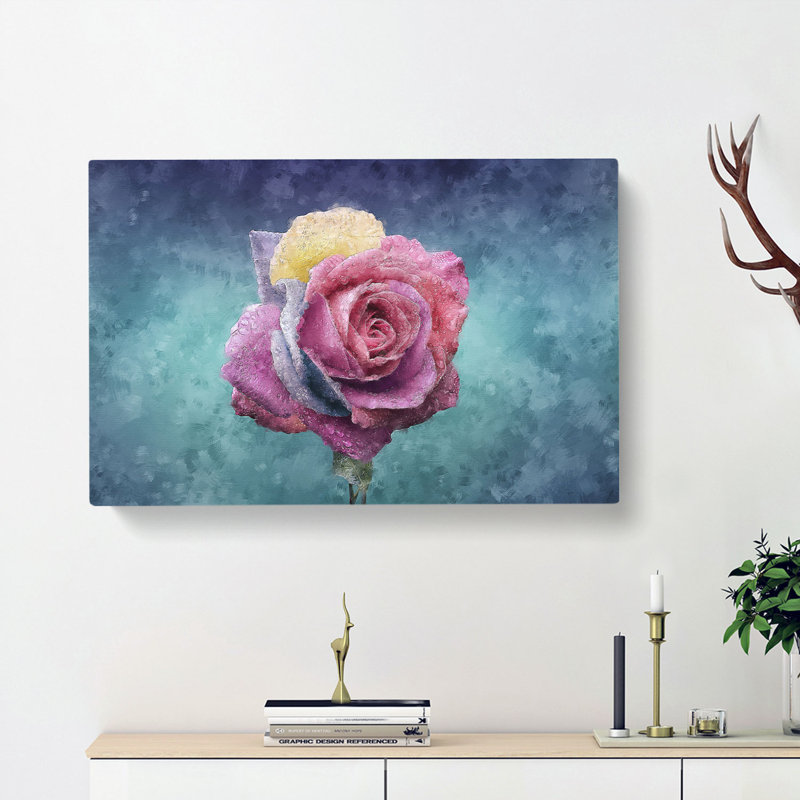 Multi-Coloured Rose Flower - Wrapped Canvas, 40cm H x 60cm W x 3cm D