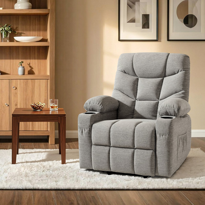 Fauteuil basculeur inclinable électrique avec repose-pieds prolongé Roder, revêtement en tissu, Mélange de coton gris