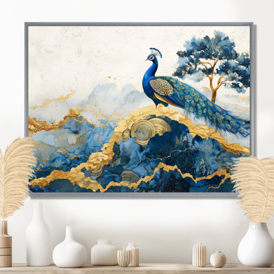 «Hardage Golden Aqua and Agate Peacock Landscape III», art mural paon