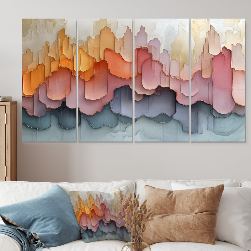 Abstrait rose New York City II - encre liquide abstraite, art mural moderne, H 32 po x l 64 po, 4