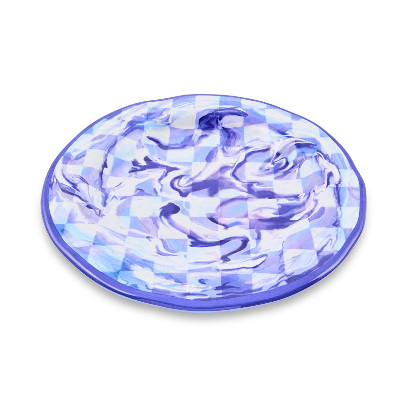 Pink Marble Check Melamine Dinner Plates, Blue