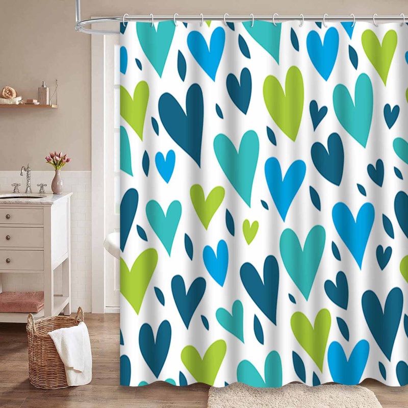 Rideau de douche bleu / vert / bleu / vert avec 12 crochets, 72" L x 72" W
