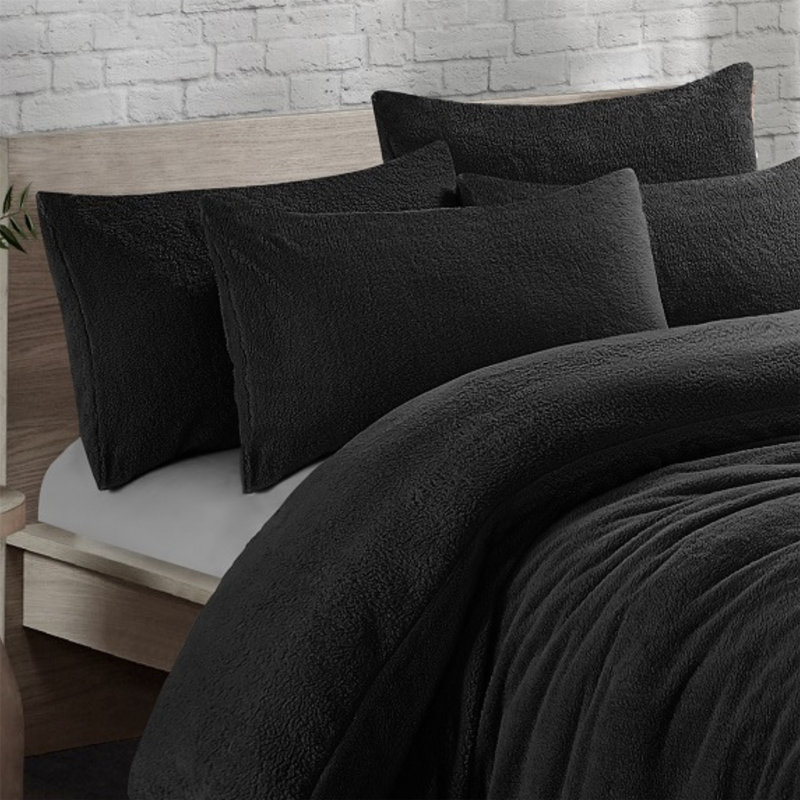 Mioara Polyester Solid Colour Duvet Cover Set with Pillowcases, Black, Double  - 2 Pillowcases (50 x 75 cm)