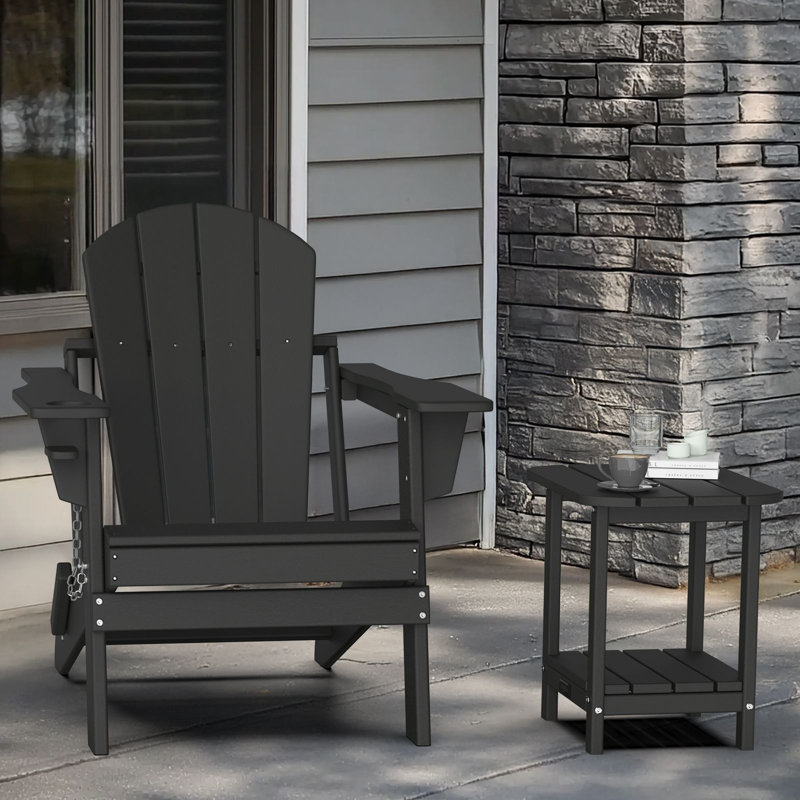 Sturdy Dual-Shelf HDPE Adirondack Side Table, Black