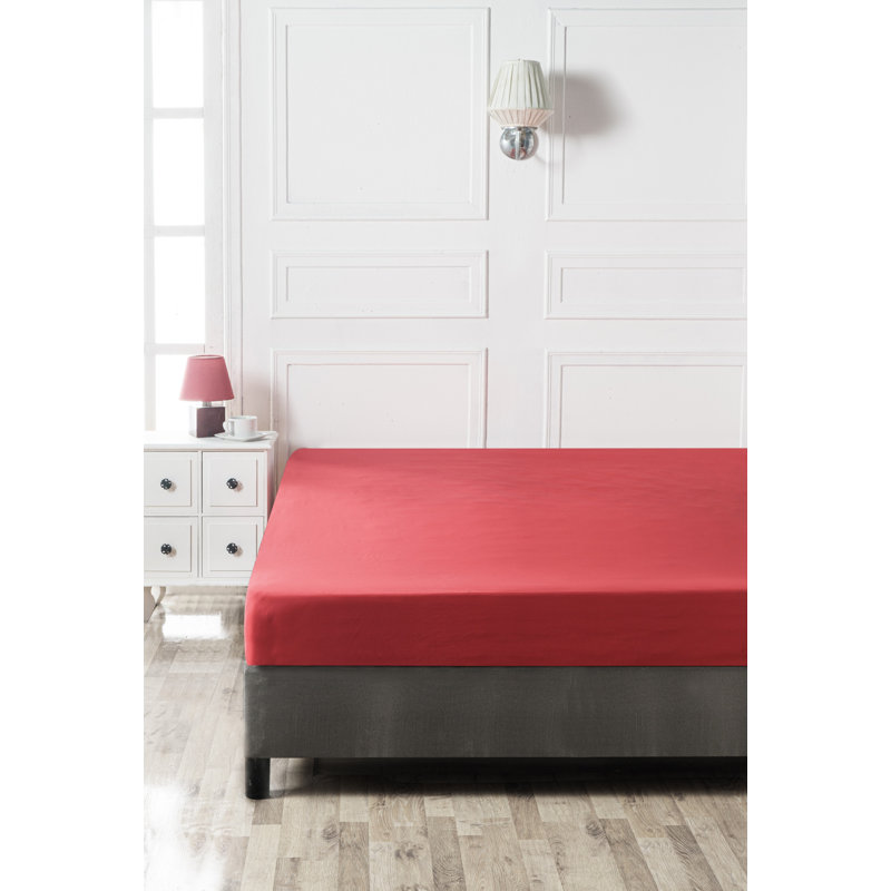 Drap-housse 100% coton à densité de tissage 142 Asil, Rouge, Lit simple
