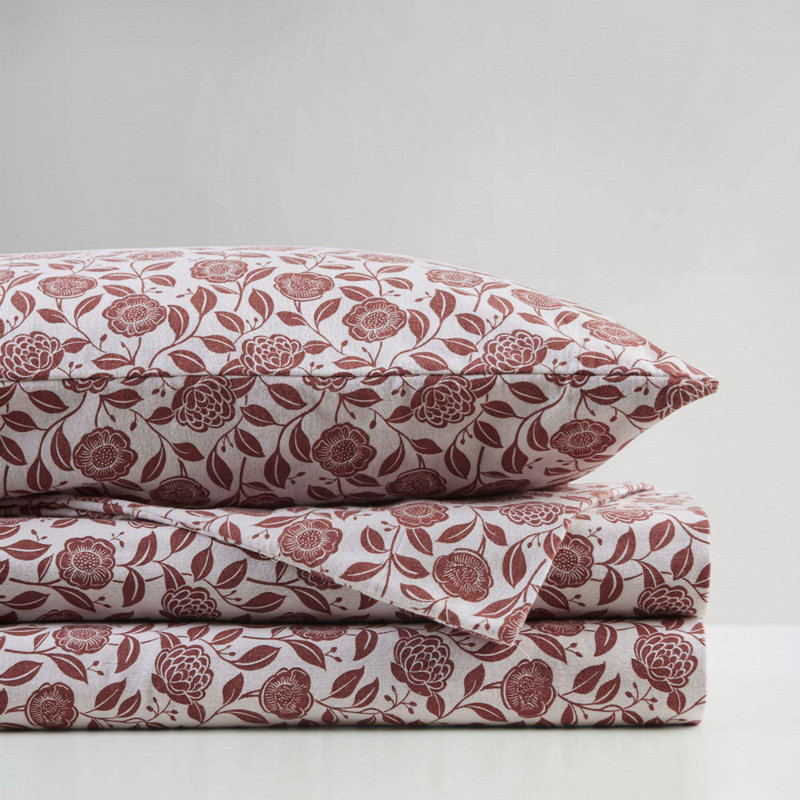 4 PCS Sheet Set Rust Floral, Full Coverlet + 3 Additional Pieces