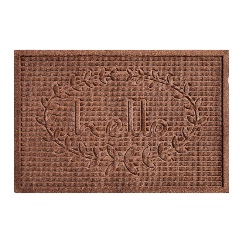 Tapis de porte d'extérieur en polypropylène à rayures brunes « Hello » (61 x 91 cm)