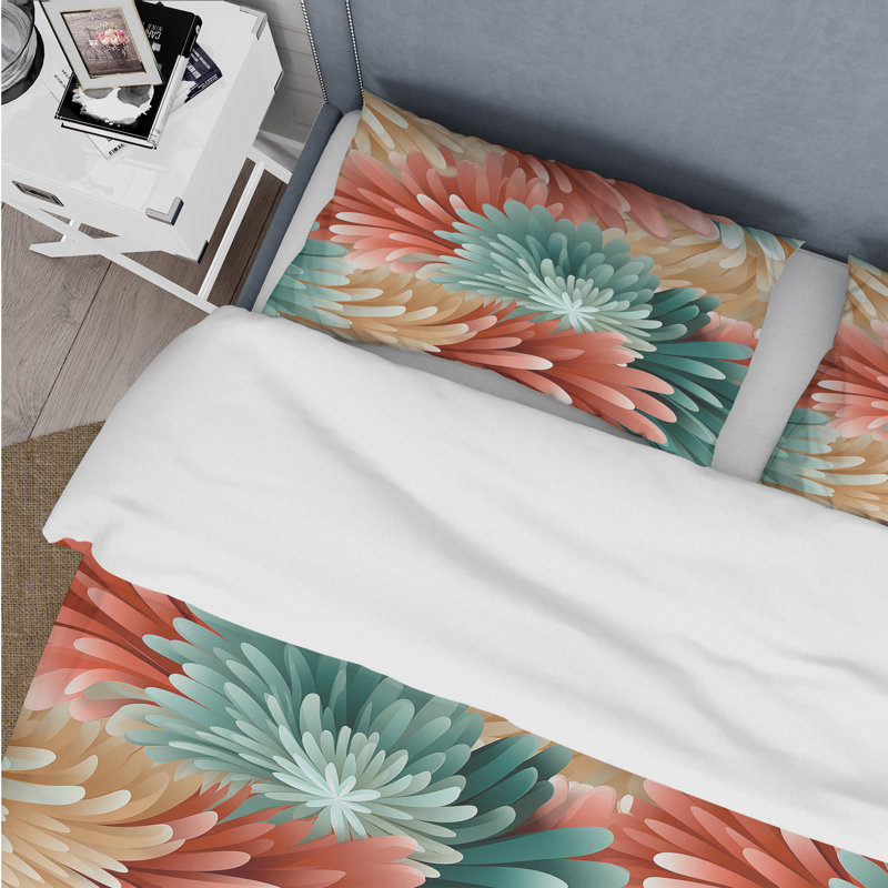 Ensemble de housse de couette Coral Illusion, Housse de couette pour grand lit et 2 taies décor