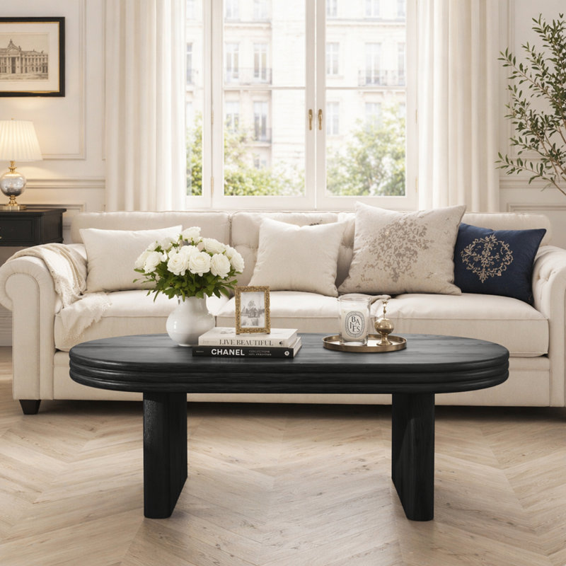 Table basse moderne cannelée ovale, Black