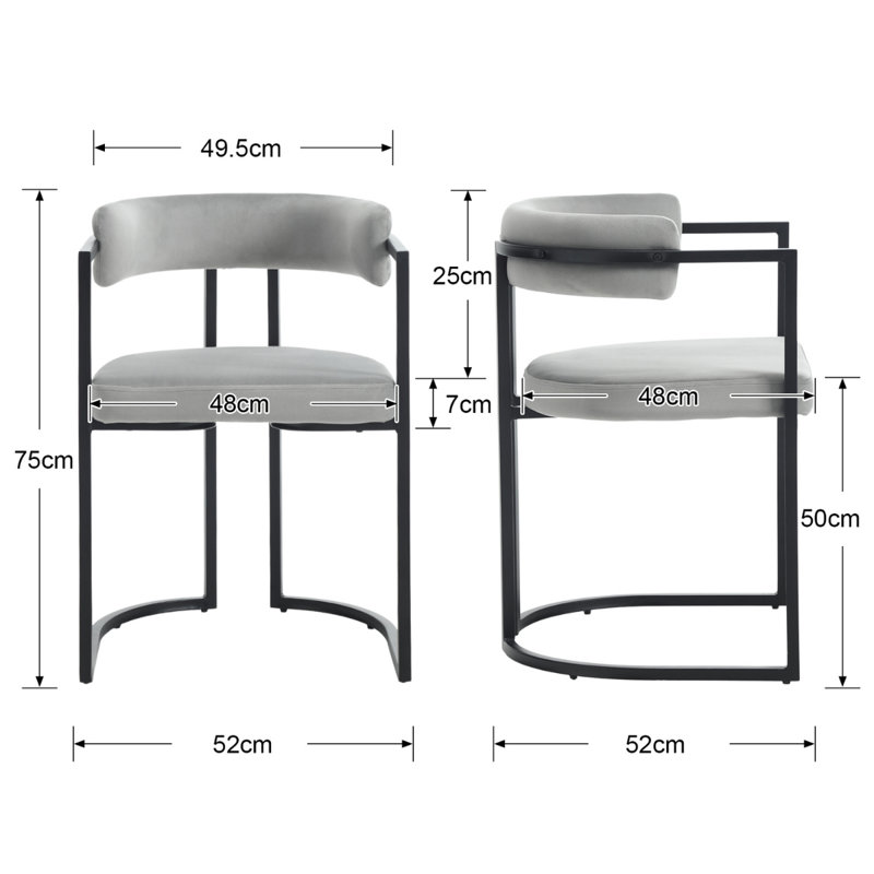 50cm H Velvet Upholstered Metal Accent in Gray, 2