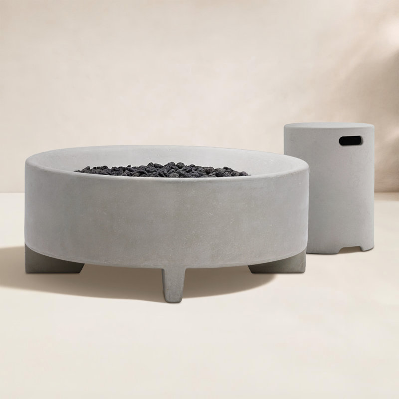 Rook Round Concrete Smokeless Fire Pit Table, Propane, Stone