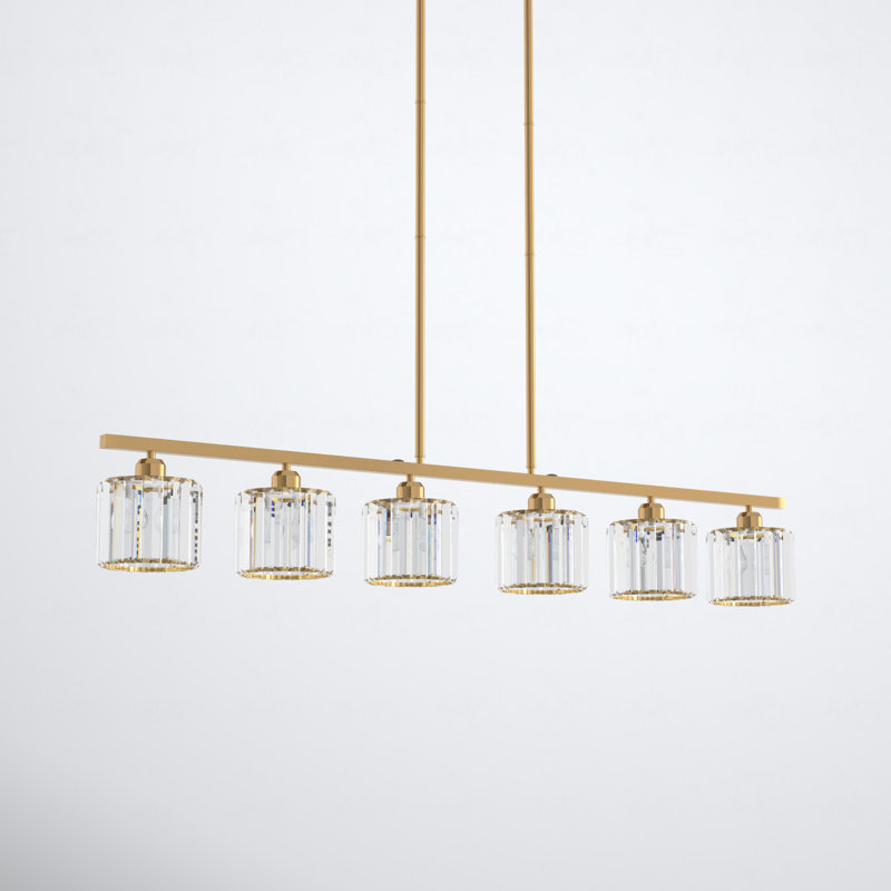 Tarver 6 - Light Kitchen Island Linear Golden Finished Crystal Shade Cylinder Pendant Light Fixture