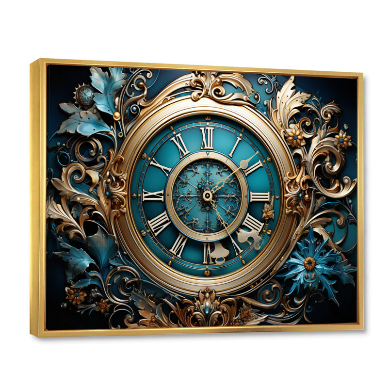 Clock Industrial Elegance II - Fashion Canvas Art Print, H 12 po x l 20 po x P 1 po, Cadre flottant doré