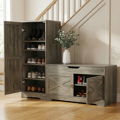 Banc de rangement 2-en-1 pour entrée de ferme avec armoire à chaussures haute, conception anti-basculement pour vestibule et couloir