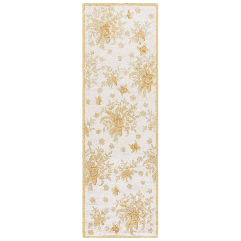 Tapis doré en laine crocheté à la main Hollander, Tapis de couloir 2 pi 6 po x 8 pi