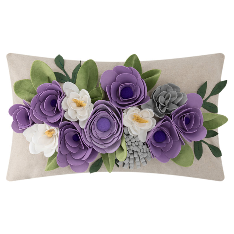 Housse décorative pour coussin décoratif 3D  12 x 20 po, Floral mauve