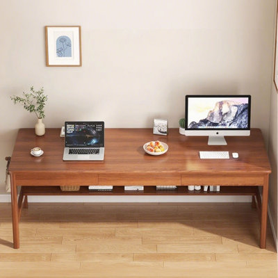 Nut-brown Rectangular Solid Wood with 3 drawers desk