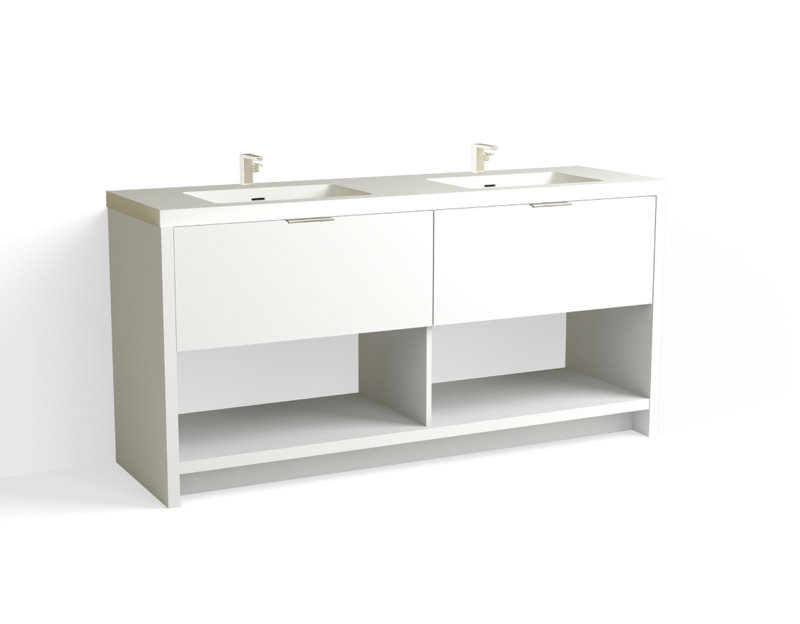 Vista 72" W Freestanding Double Bathroom Vanity, White Matte, White Nanomatte/Polished Nickel, Single-Hole
