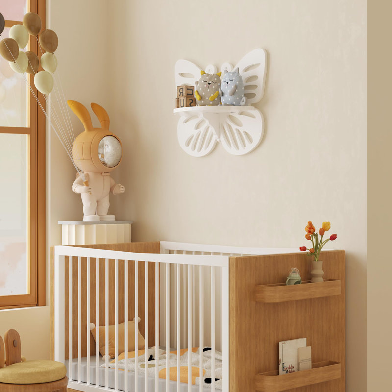 Butterfly Shaped Nursery Wall Deor Floating Shelf, Cute Wall Display Rack for Kid's Room