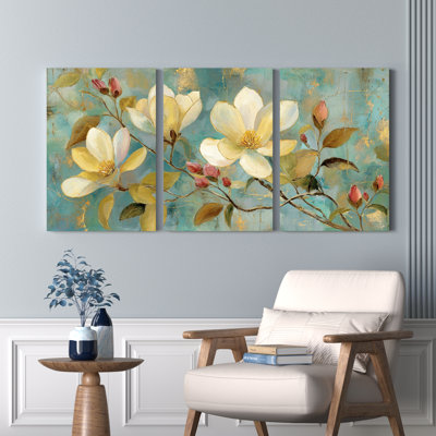 Magnolia, art floral sur toile, ensemble de 3 reproductions d'art sur toile