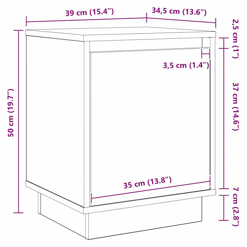 Bedside Cabinet 39 X 34.5 X 50 Cm Engineered Wood, Old Wood