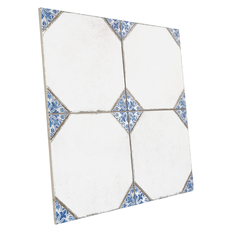 Englishtown 12-7/8 In. X 12-7/8 In. Porcelain Floor And Wall Tile, Beige/Blue