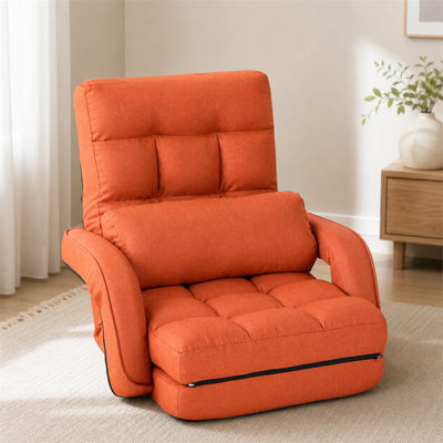 Méridienne réglable à 42 positions, pliable, avec accoudoirs et oreiller, tissu en lin, orange