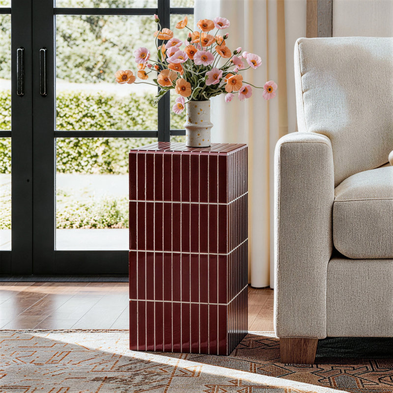 Pedestal End Table, Red
