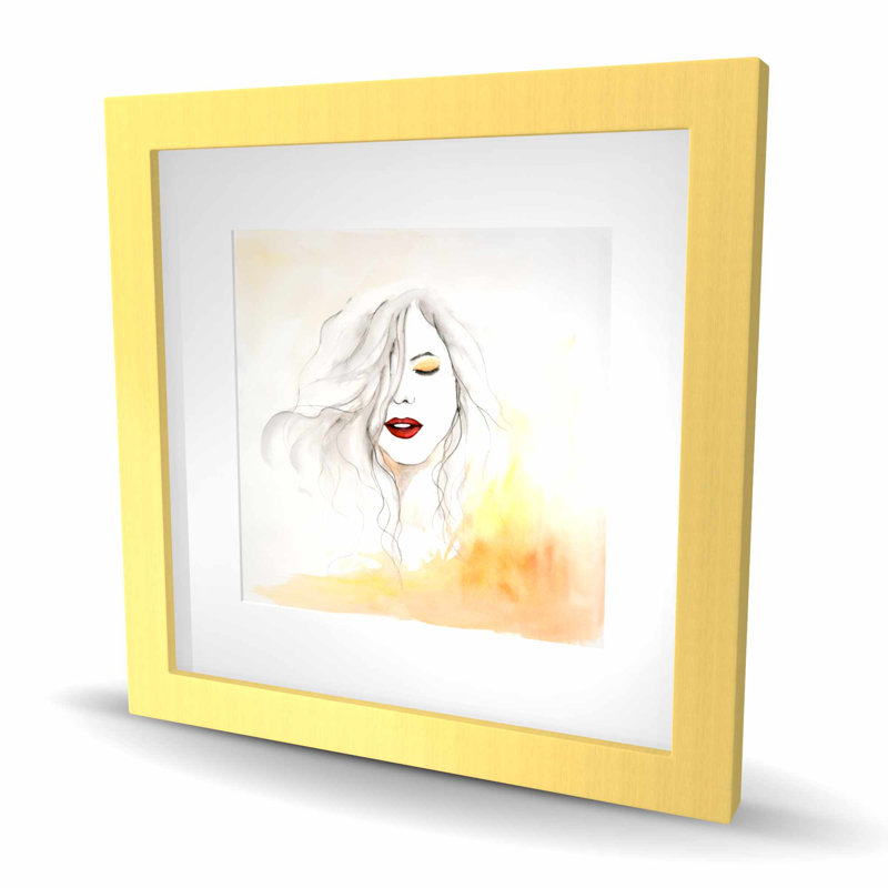 «Woman with Red Lips - Orange», reproduction encadrée avec passe-partout, H 16 po x l 16 po, Doré