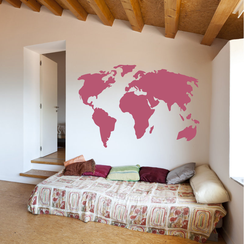 Décalcomanie murale carte du monde, H 22 po x l 32 po x P 0,01 po, Rouge à lèvres