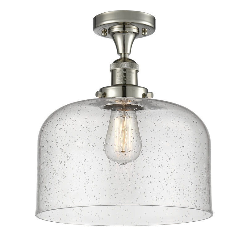 Plafonnier semi-encastré 1 lumière Bell, Nickel poli, Ampoule DEL 6 watts rétro, Grainé