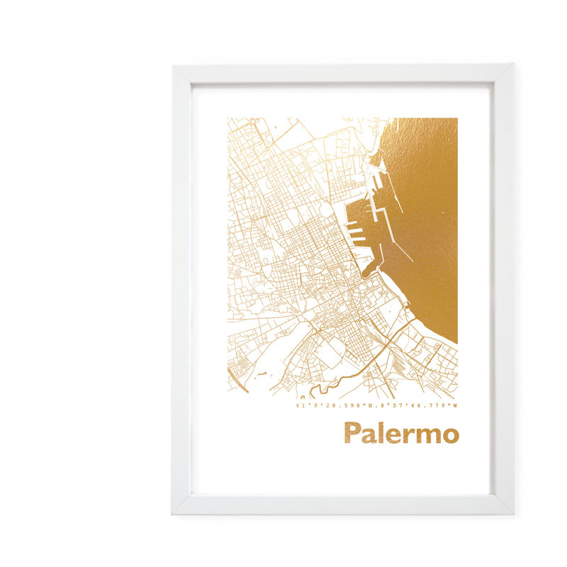 Palermo Map - Single Picture Frame Print, 42.5cm H x 32.5cm W x 3.5cm D
