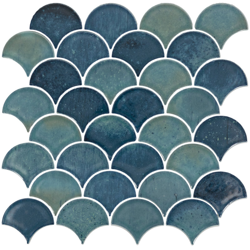 Daltile Miramo 3" Ceramic Fan Wall Mosaic (10 PCS Per Carton) (10.20 SQFT Per Carton), Aqua
