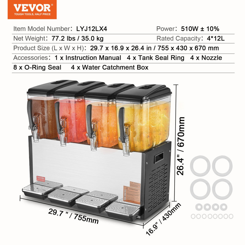 Distributeur de boissons commercial 12L X 4 réservoirs