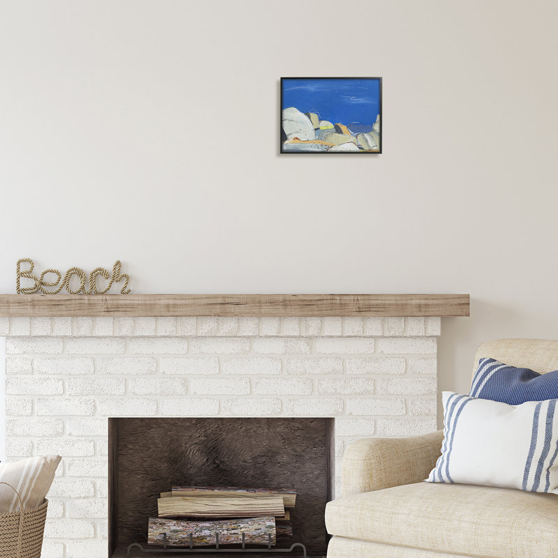 Peinture Au-518-Giclée abstraite, "Ocean Cliff Rocks" par Jan Weiss, peinture, Giclée encadrée noir minuit