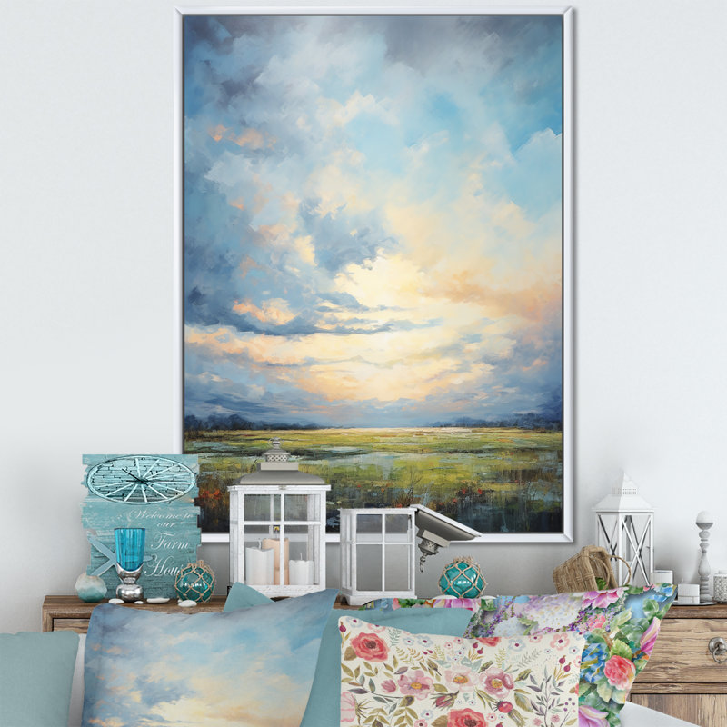 «Alshat Meadow Bold Horizon III», art mural sur toile Meadow, H 32 po x l 16 po x P 1 po, Cadre flottant blanc