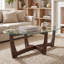 Table basse 48 "ovale en verre avec base en bois, cerisier-929272012-929272626