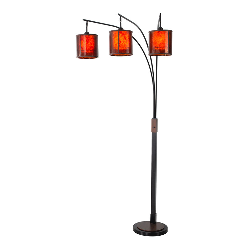 Gunmetal Arc Floor Lamp with Amber Mica Shades and Smart Control, 3-Light