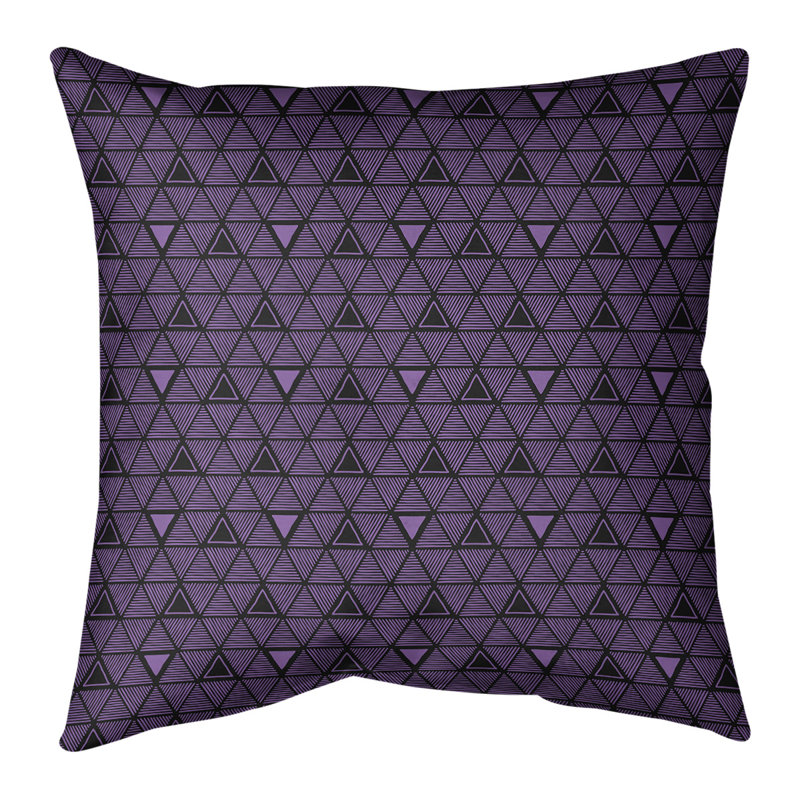 Coussin décoratif triangles dessinés à la main classiques, H 20 po x l 20 po, Duvet synthétique, Violet