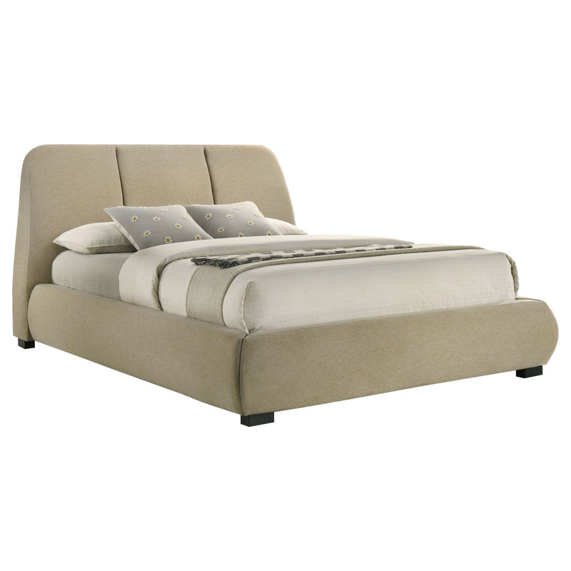 Upholstered Queen Platform Bed, Light Brown