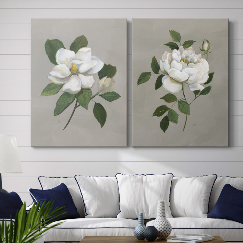 Magnolia botanique - ensemble de 2 reproductions d'art, H 12 po x l 16 po x P 1 po, Toile tendue, Pas de tapis