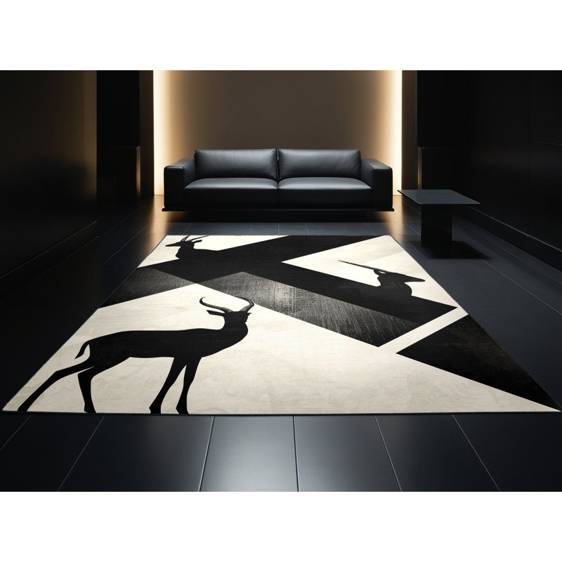 Machine Washable Ozgur Gazelle Antelope Modern Geometric Rug in Beige –Binding, 3x5